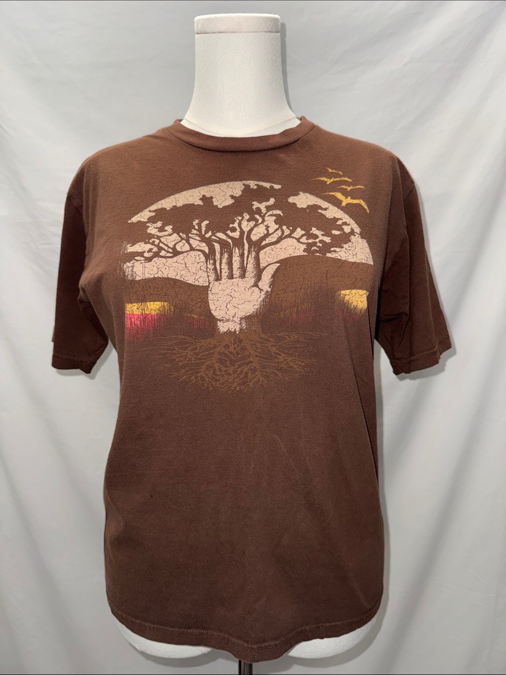Vintage Y2K Faded Glory Nature Tree Graphic Tee Brown 100% Transitional Cotton